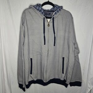 American Classics Russell Simmons XL Herringbone Print Jacket Hooded Navy Preppy